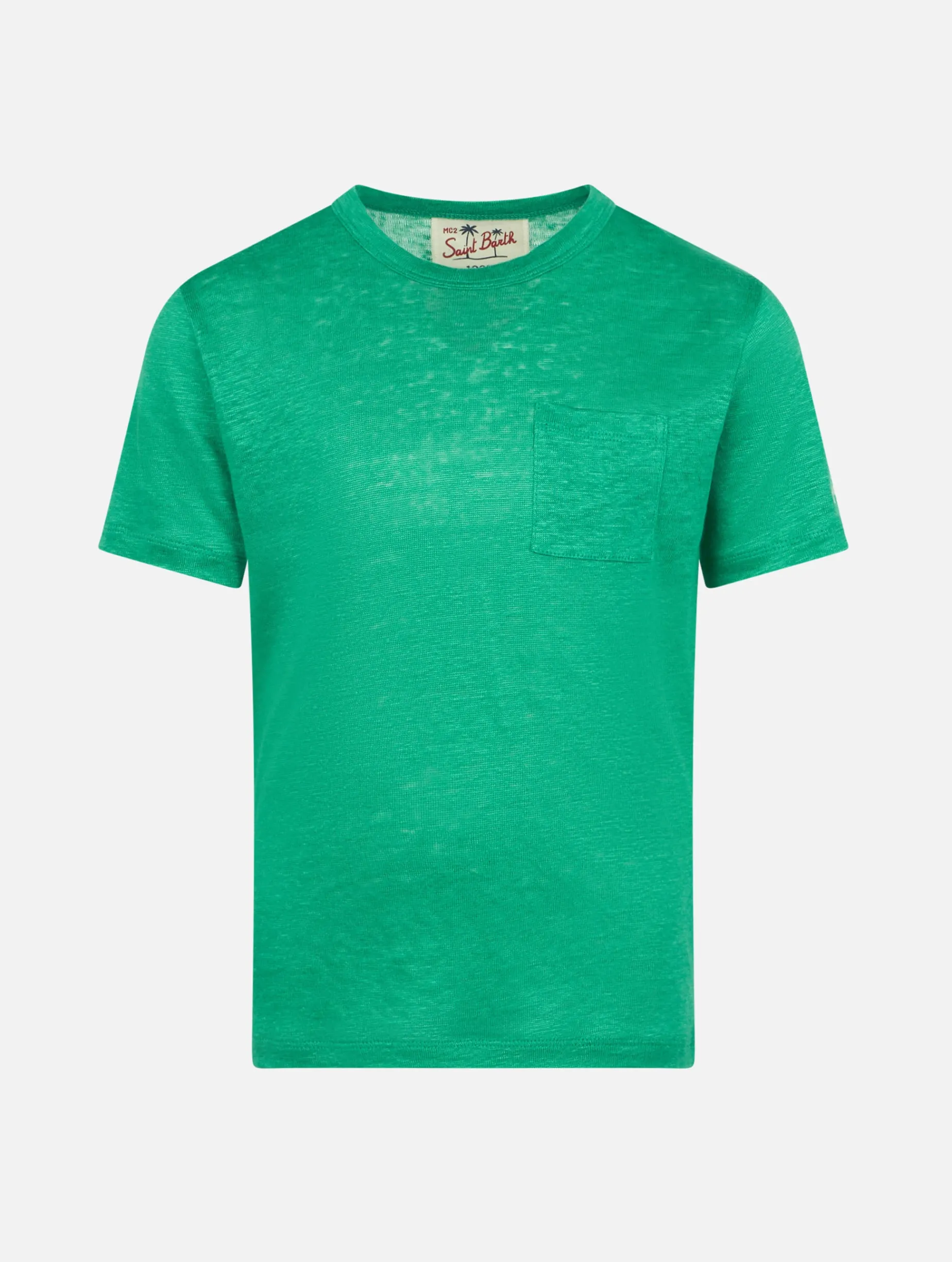 T-shirt da bambino in jersey di lino verde Alex