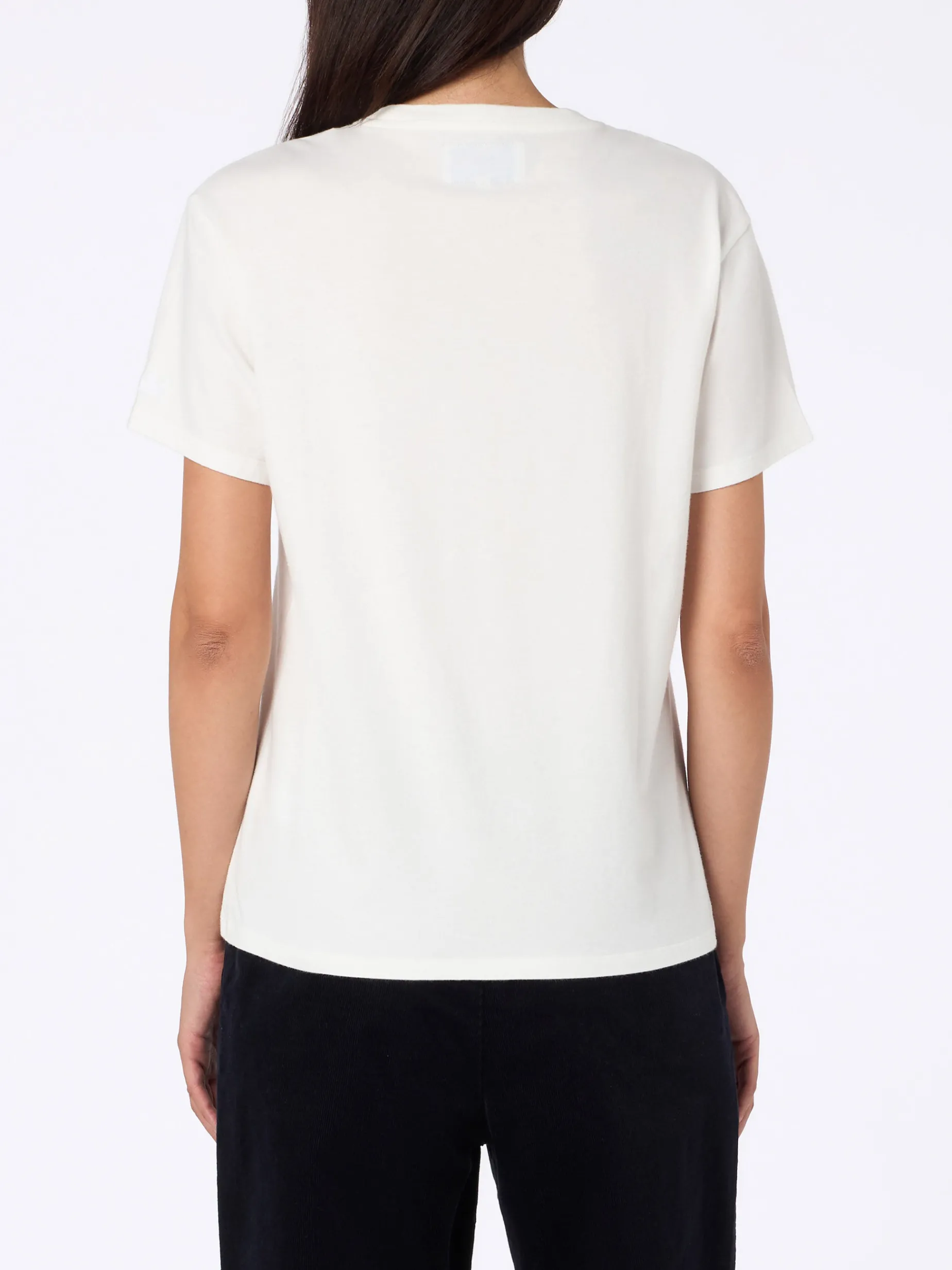 T-shirt da donna in cotone bianca pesante Emilie con ricamo Gindependent woman