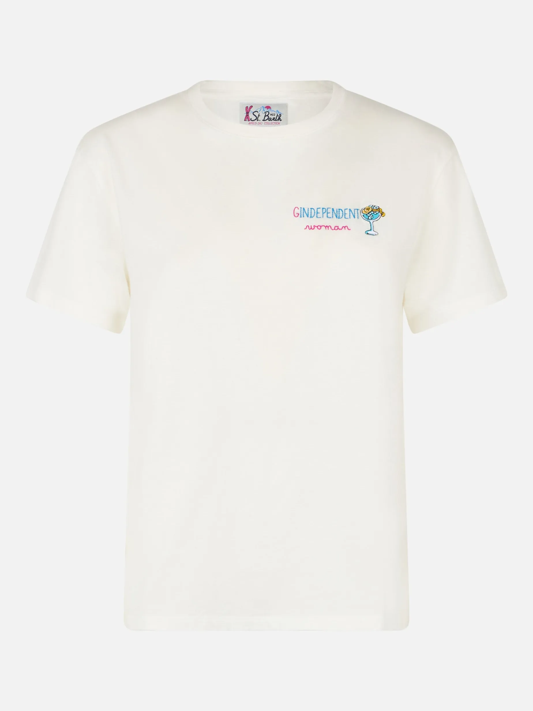 T-shirt da donna in cotone bianca pesante Emilie con ricamo Gindependent woman
