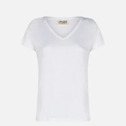 T-shirt da donna in lino bianco