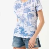 T-shirt da donna in lino con stampa toile de jouy