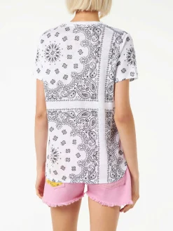 T-shirt da donna in lino con stampa bandana