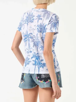 T-shirt da donna in lino con stampa toile de jouy