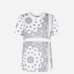 T-shirt da donna in lino con stampa bandana