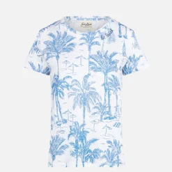 T-shirt da donna in lino con stampa toile de jouy