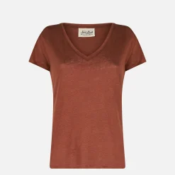 T-shirt da donna in lino marrone