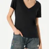 T-shirt da donna in lino nero