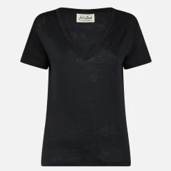 T-shirt da donna in lino nero