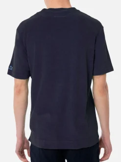 T-shirt da uomo blu navy in spugna con taschino