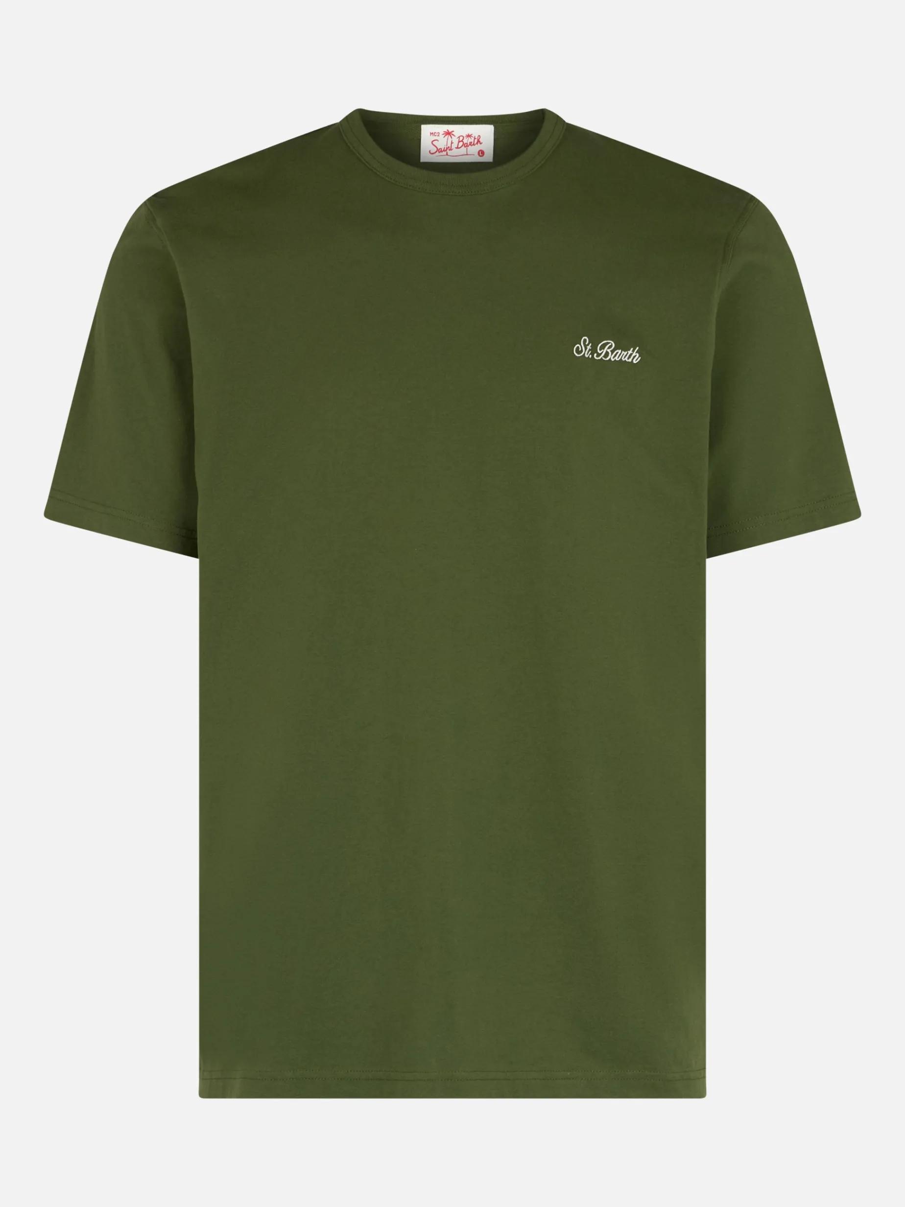 T-shirt da uomo Dover in jersey di cotone verde militare con ricamo St. Barth