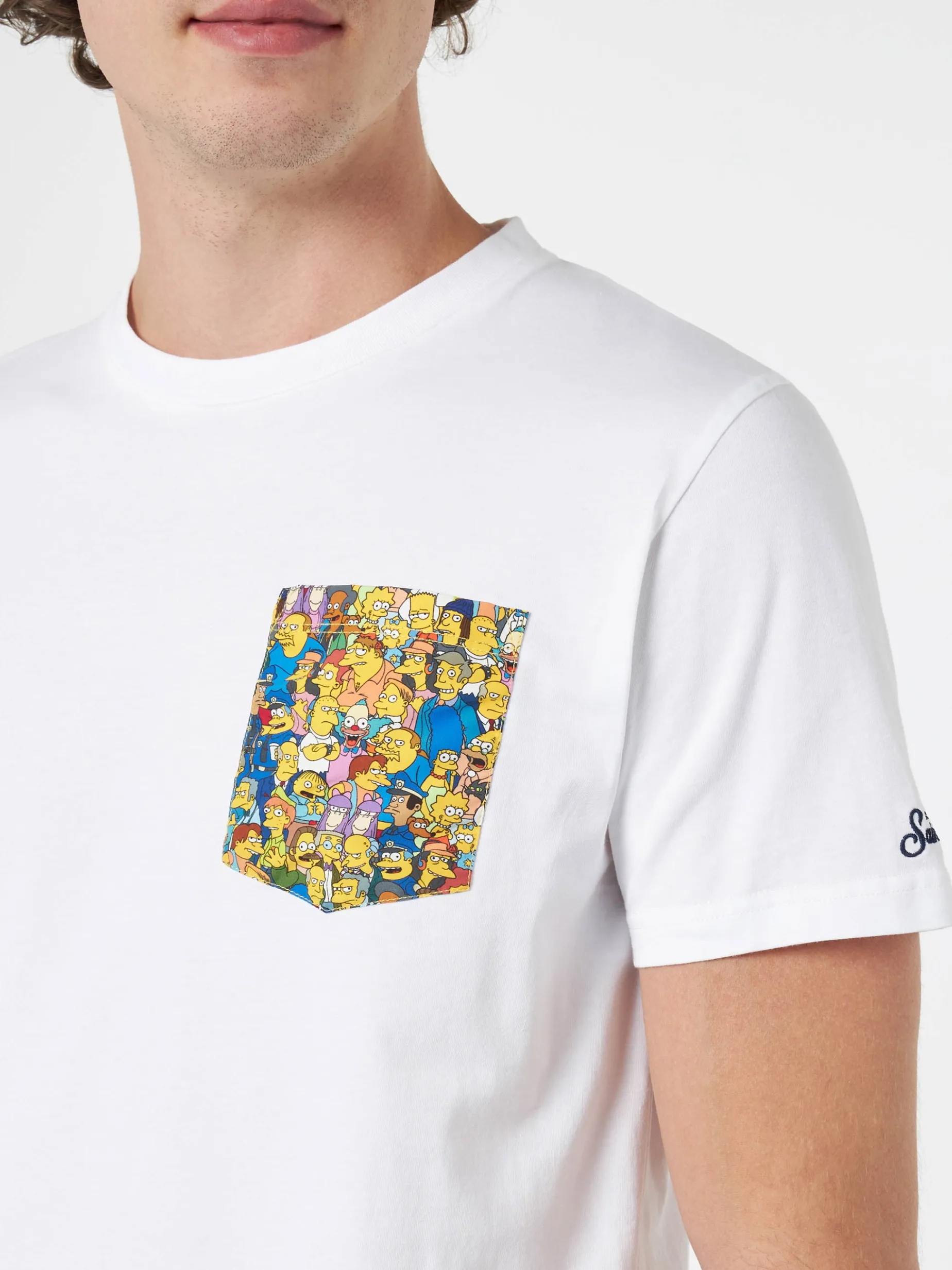 T-shirt da uomo in cotone Blanche con taschino stampato Simpsons | EDIZIONE SPECIALE I SIMPSON