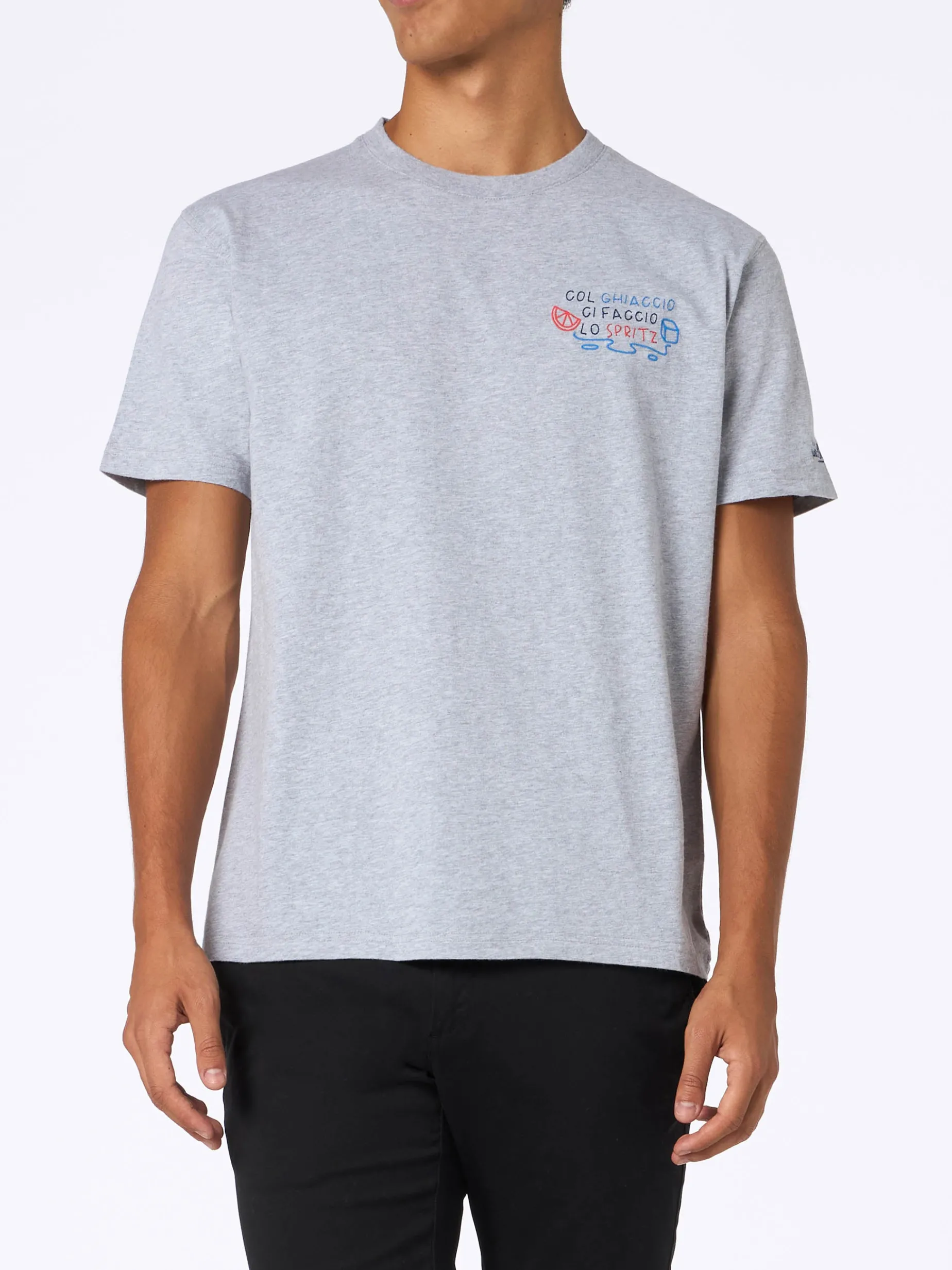T-shirt da uomo in cotone pesante Arnott con ricamo Col ghiaccio ci faccio lo Spritz | EDIZIONE SPECIALE INSULTI LUMINOSI