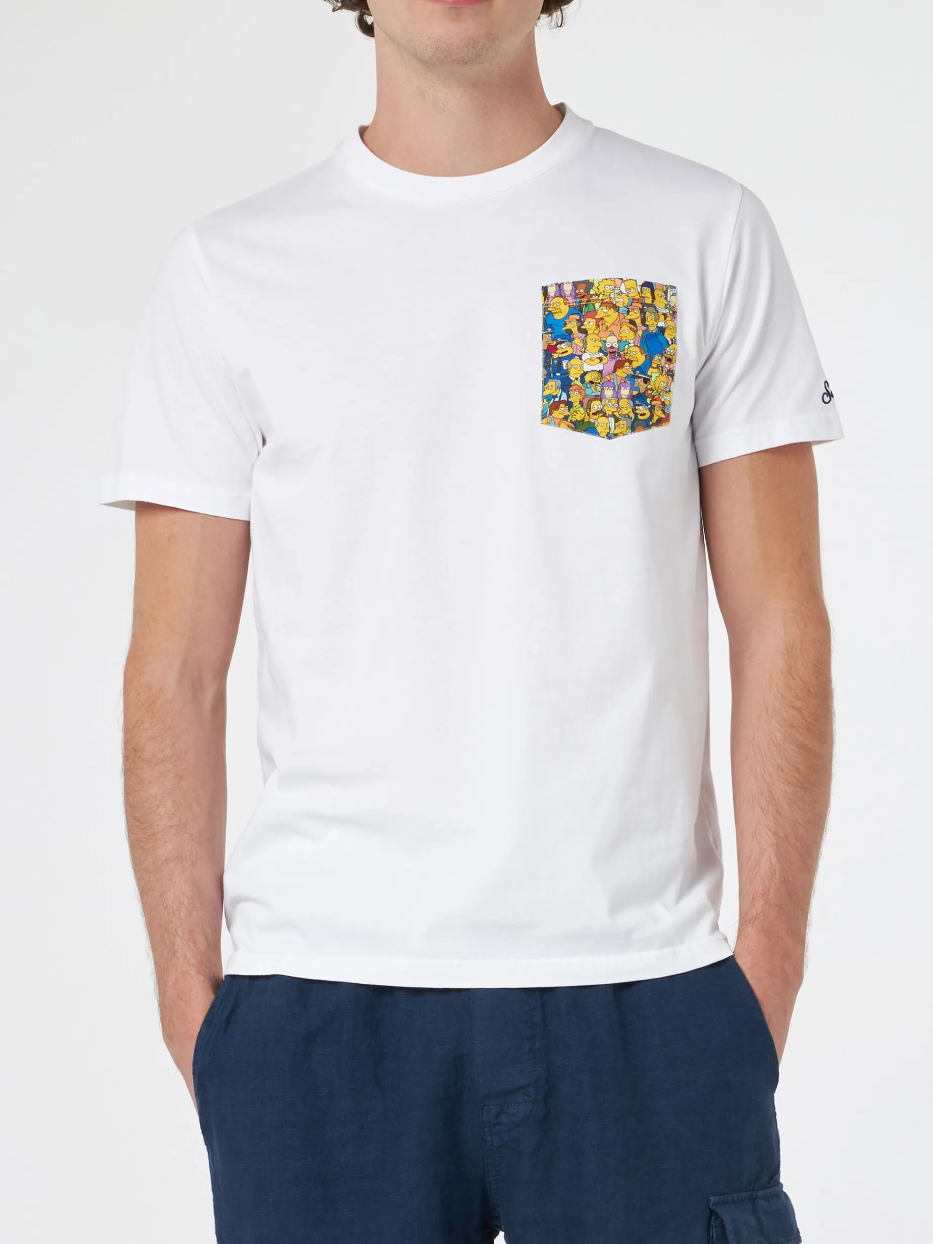 T-shirt da uomo in cotone Blanche con taschino stampato Simpsons | EDIZIONE SPECIALE I SIMPSON