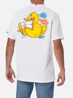 T-shirt da uomo in cotone con stampa piazzata fronte e retro Cryptopuppets Ducky Aperitif | EDIZIONE SPECIALE CRYPTOPUPPETS