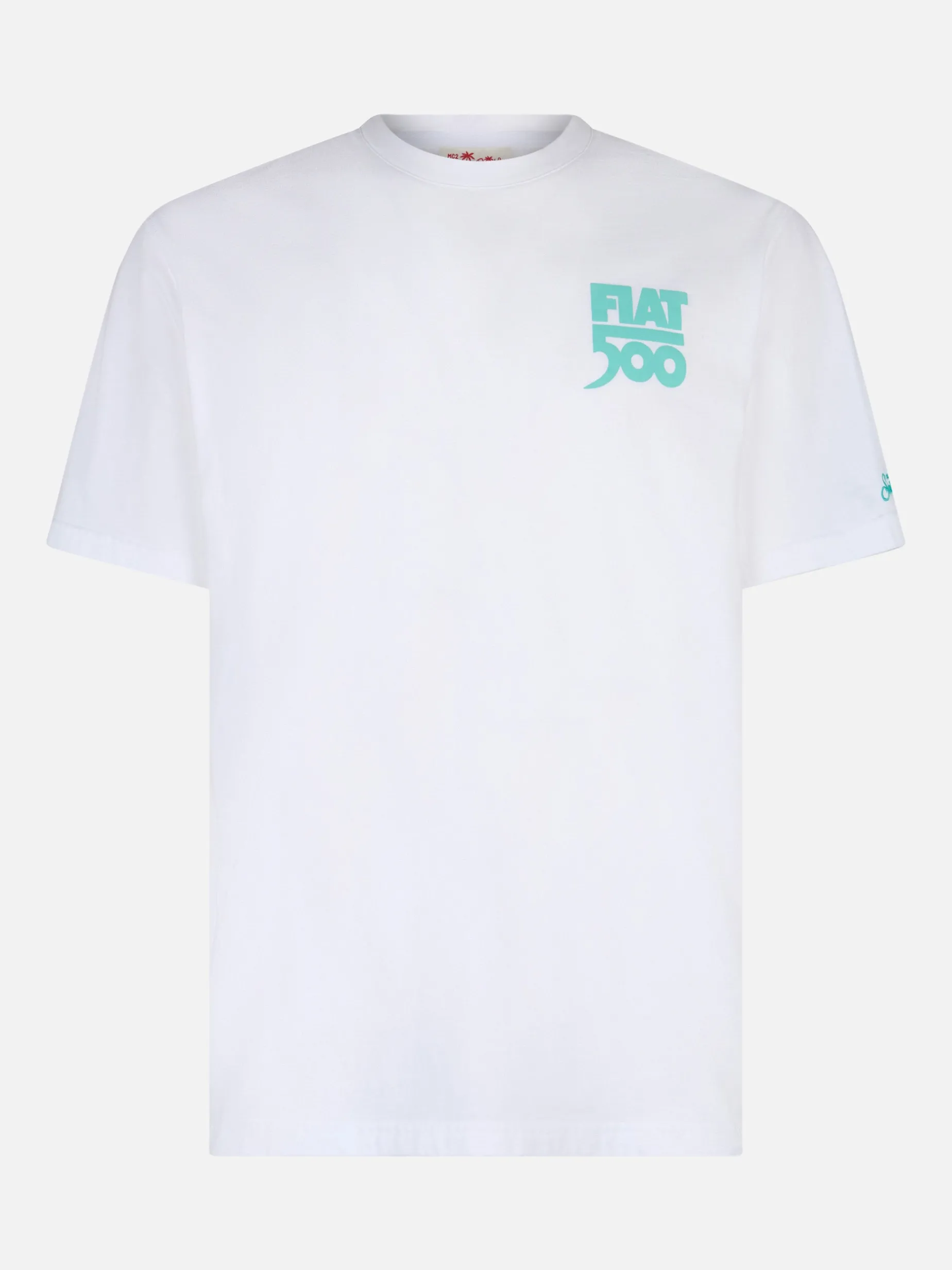 T-shirt da uomo in cotone con stampa piazzata Spiaggina davanti e dietro | FIAT 500 EDIZIONE SPECIALE