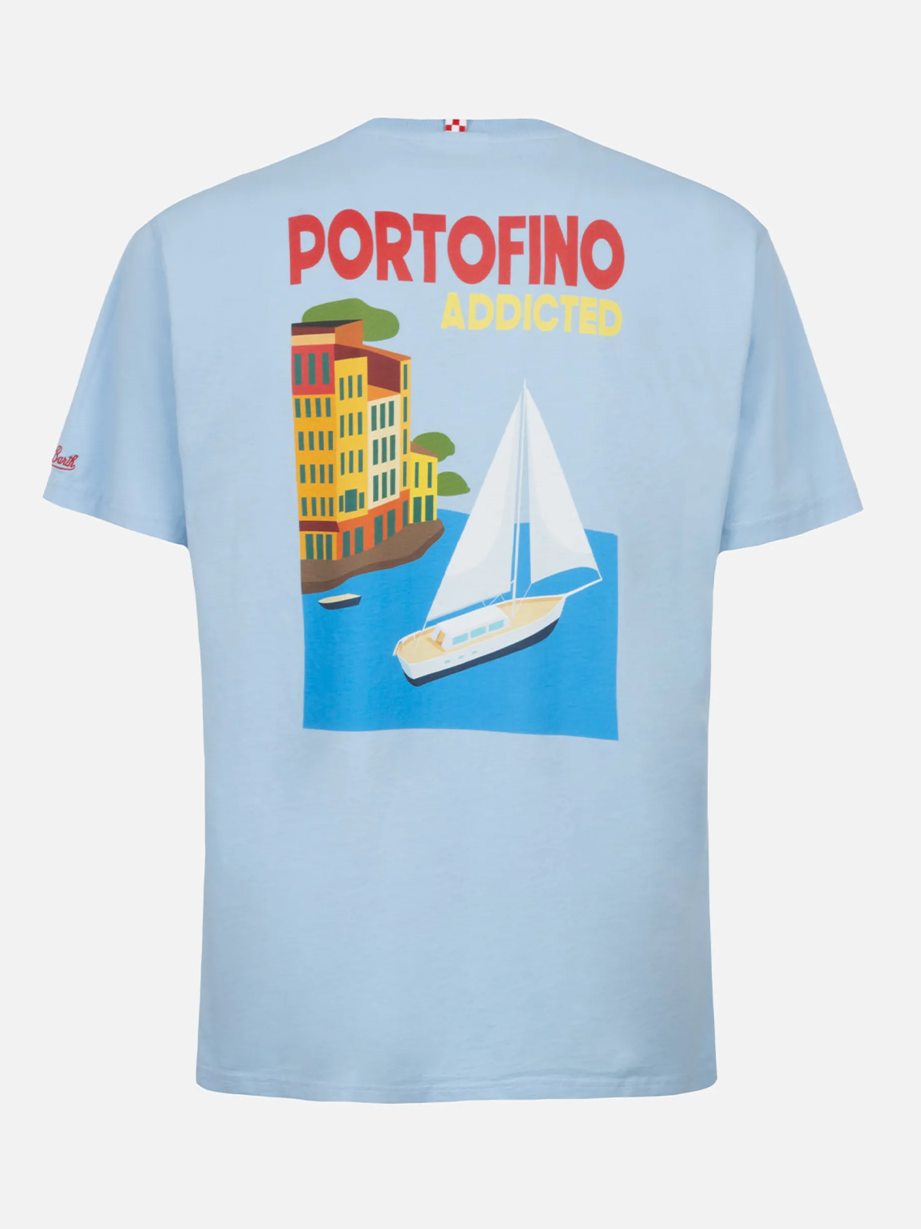 T-shirt da uomo in cotone con stampa piazzata cartolina Portofino Addicted
