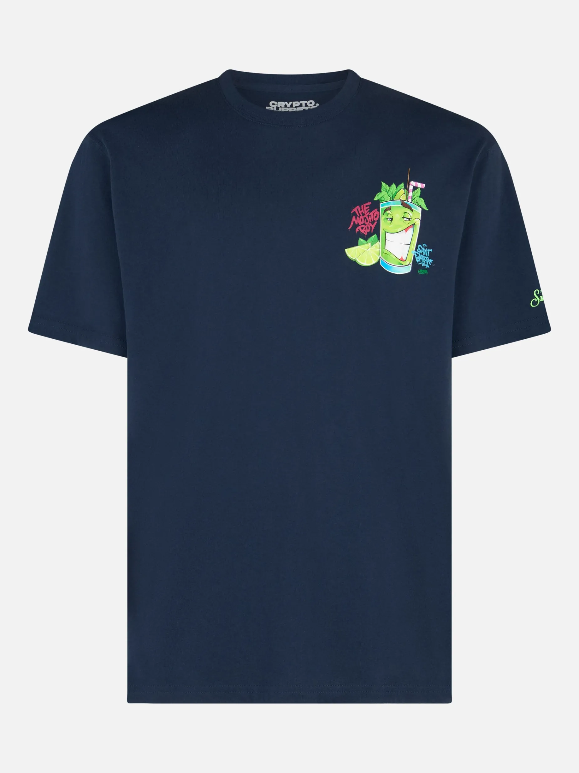 T-shirt da uomo in cotone con stampa piazzata Cryptopuppets Mojito davanti e dietro | EDIZIONE SPECIALE CRYPTOPUPPETS