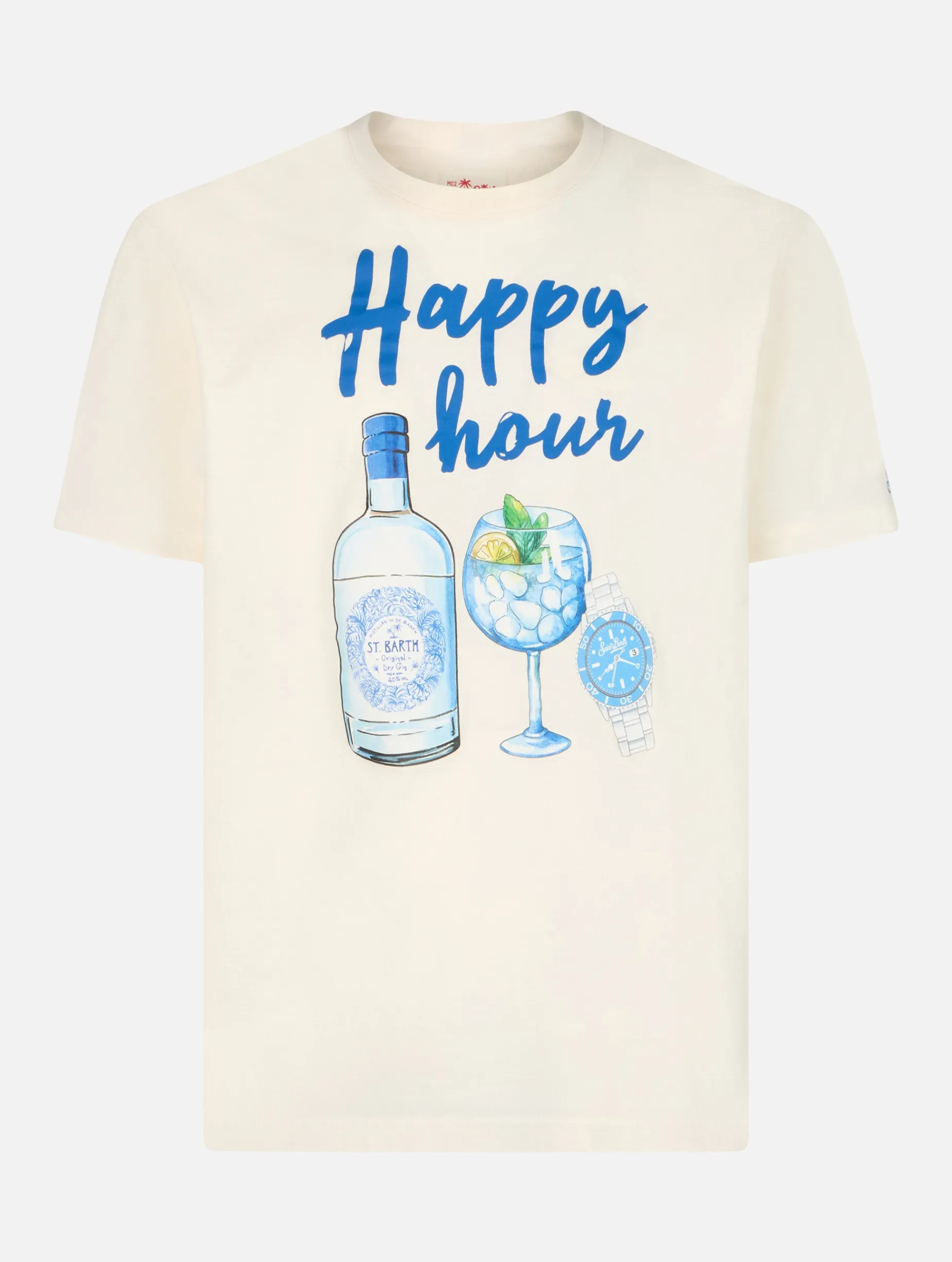 T-shirt da uomo in cotone con stampa piazzata Happy Hour