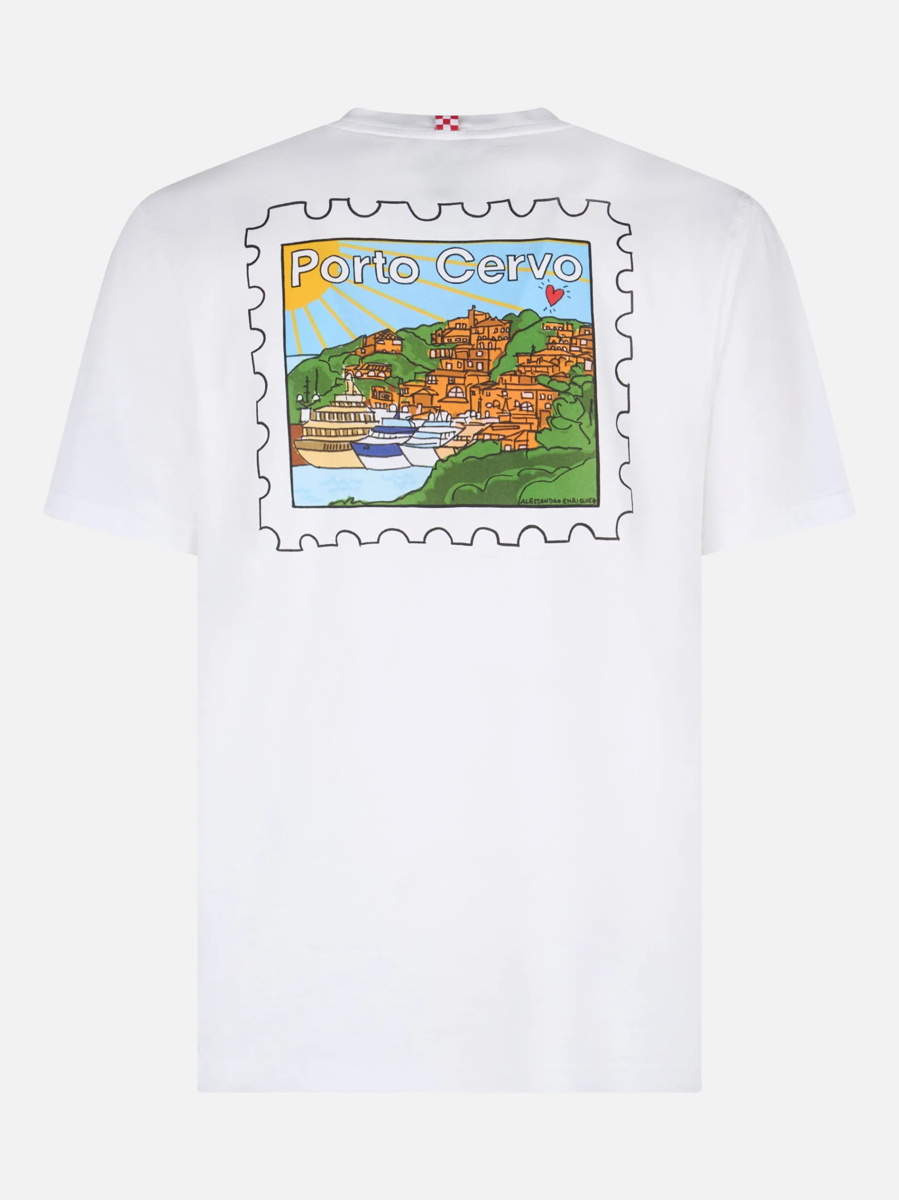 T-shirt da uomo in cotone con stampa fronte e retro cartolina di Porto Cervo | EDIZIONE SPECIALE ALESSANDRO ENRIQUEZ