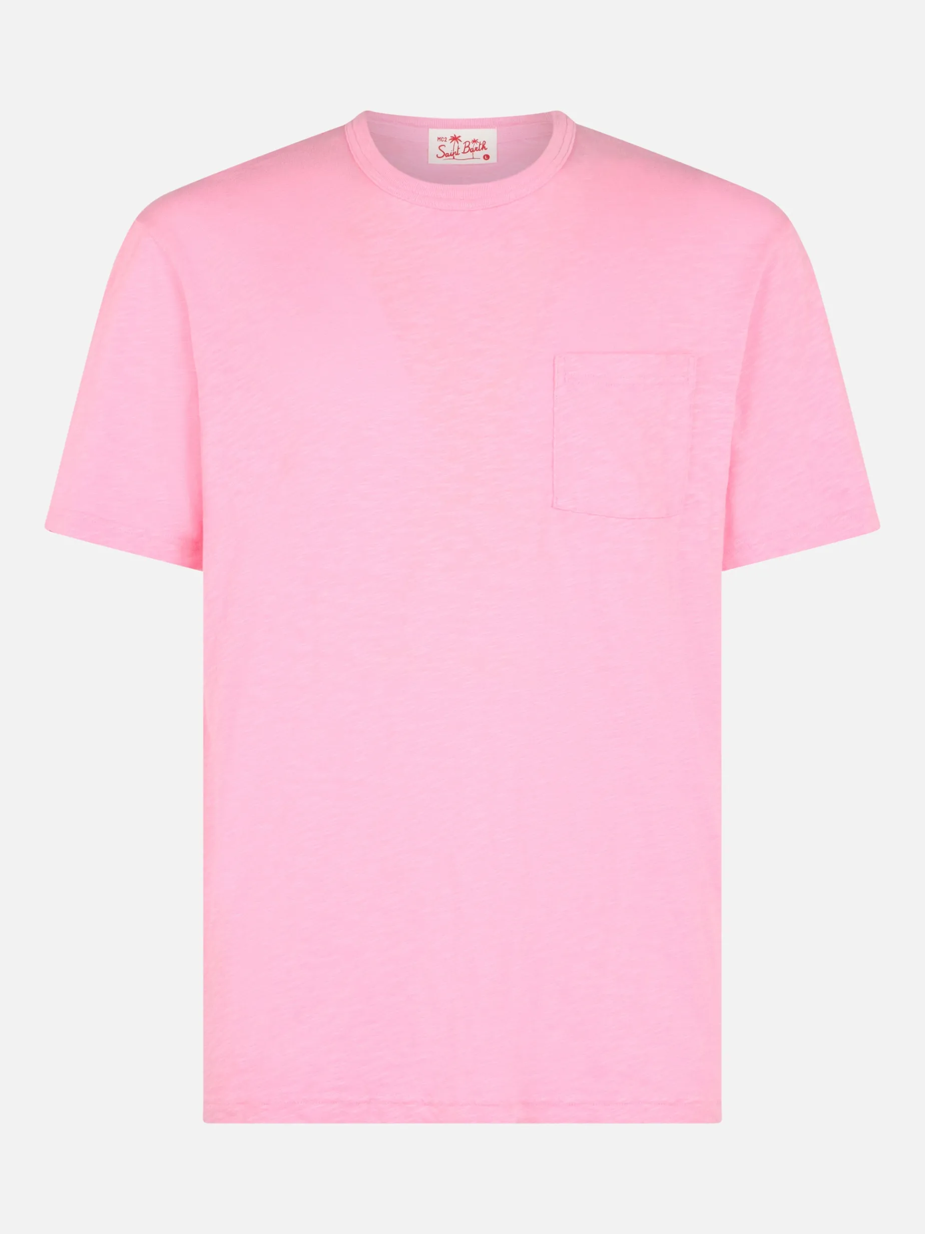 T-shirt da uomo President in cotone fiammato rosa con ricamo