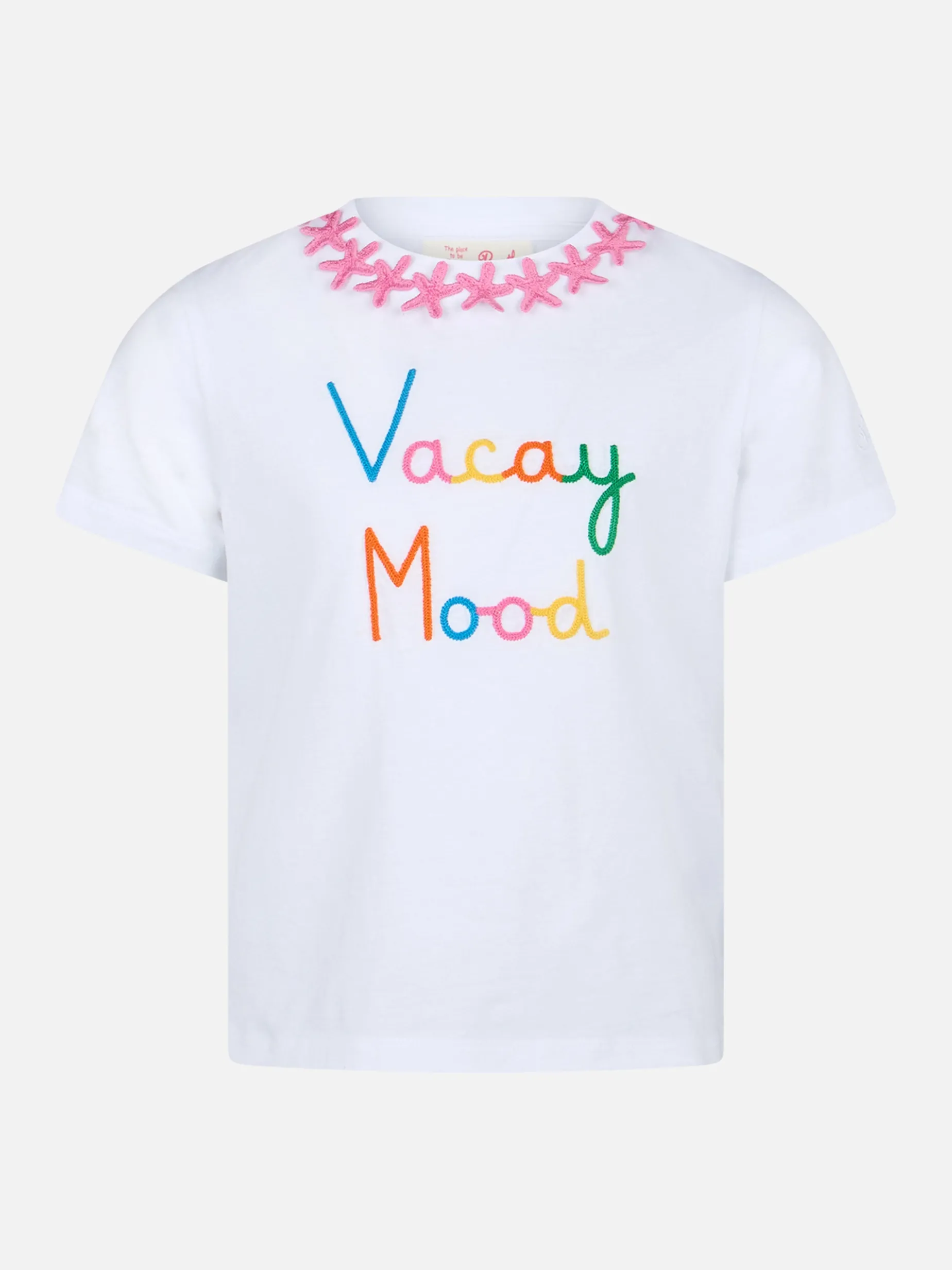 T-shirt girocollo da bambina Elly in jersey di cotone con ricamo mood Vacay