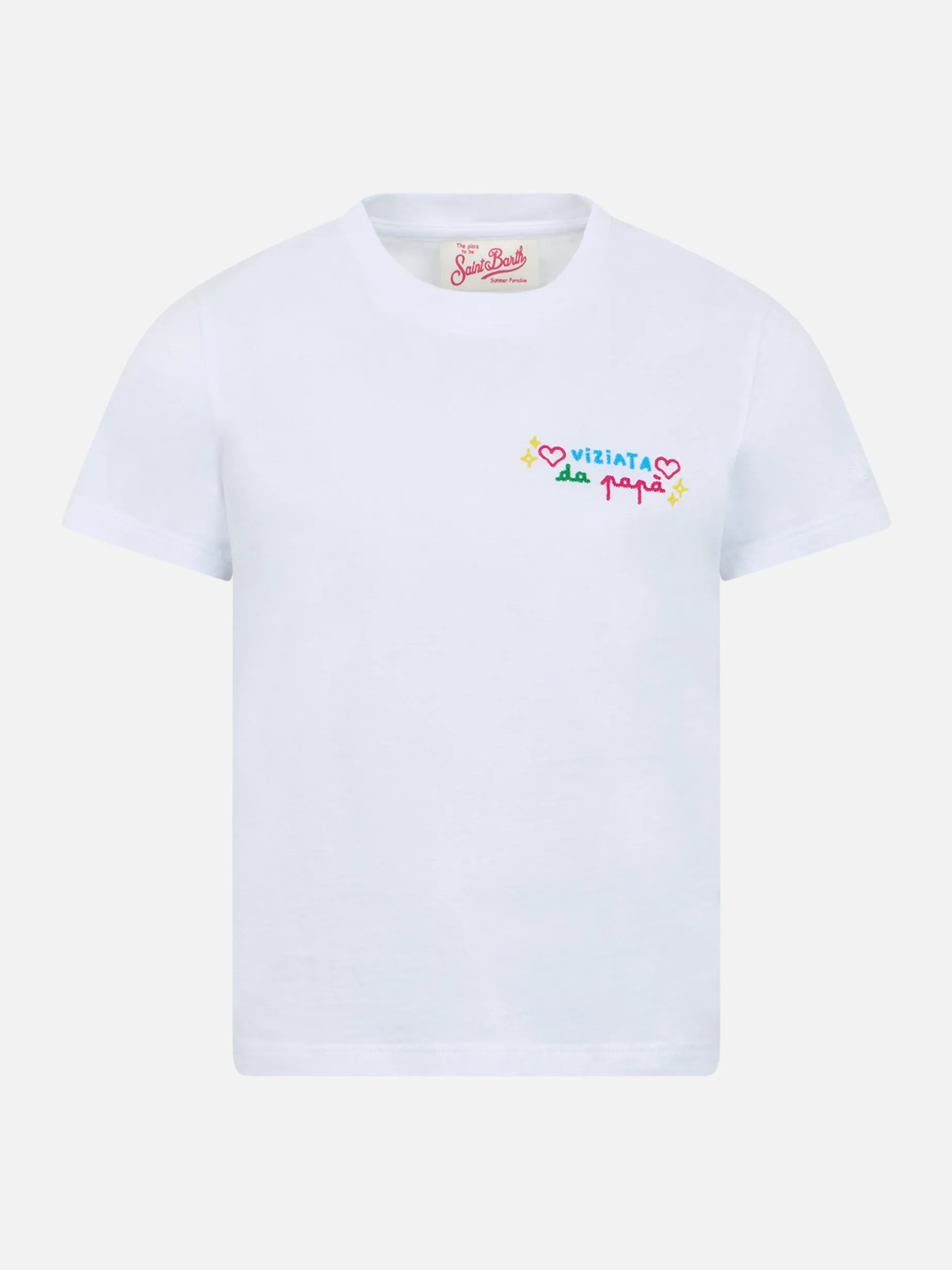 T-shirt girocollo da bambina Elly in jersey di cotone con ricamo Viziata da papà