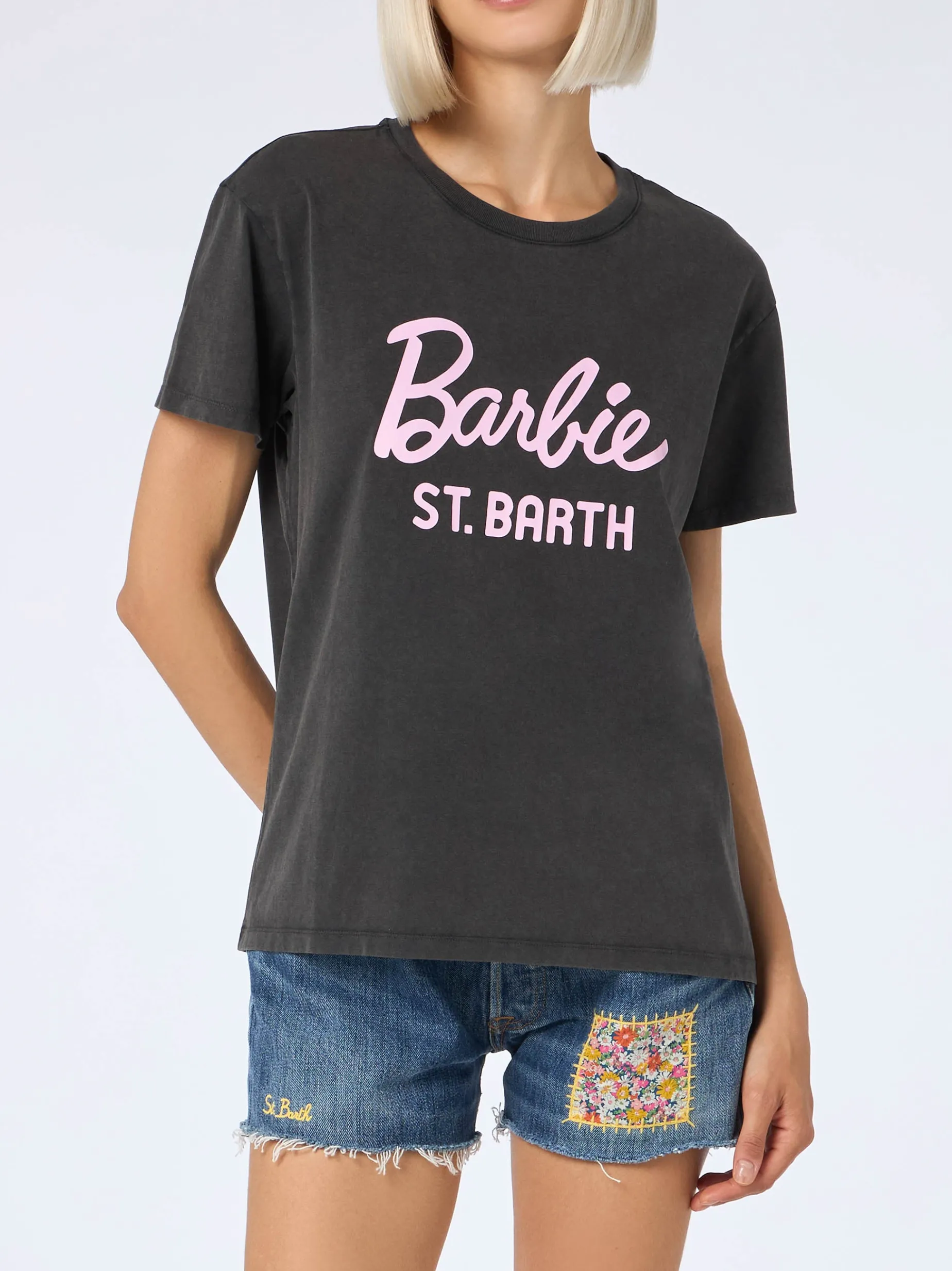 T-shirt girocollo in jersey di cotone da donna Emilie con stampa Barbie St. Barth | BARBIE SPECIAL EDITION