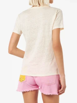 T-shirt scollo a V color bianco sporco Eloise in jersey di lino